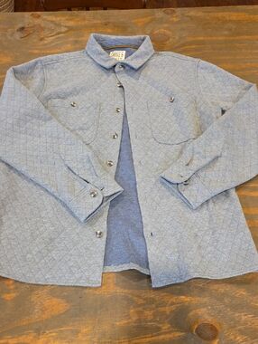 groove Light Blue Quilted Casual Button-Down Shirt Jacket